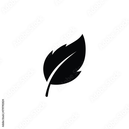 Simple black silhouette of a single leaf on a white background
