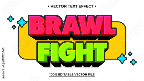 Bold Brawl Fight Editable Text Effect with Stars and Yellow Backdrop Editable Vector Design