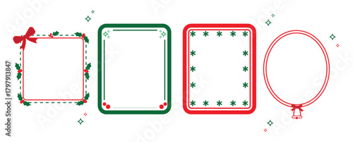 Festive christmas frame and border collection with traditional holiday elements, vector design set for projects