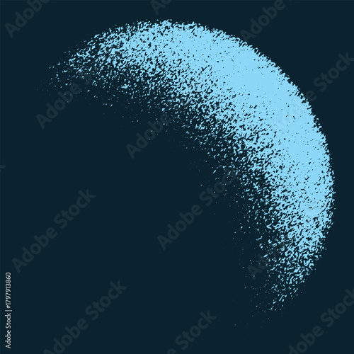 Textured grain Halftone crescent Moon Shape, Abstract Grainy Blue Gradient Circular Design for Modern Artwork.