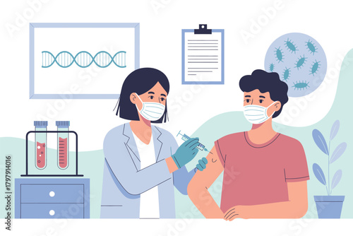 A healthcare professional administers a vaccine to a patient in a medical clinic.