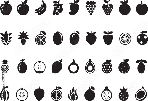 Ultimate Fruit Icon Mega Collection: Healthy Food, Tropical, Berry, and Exotic Produce Symbols