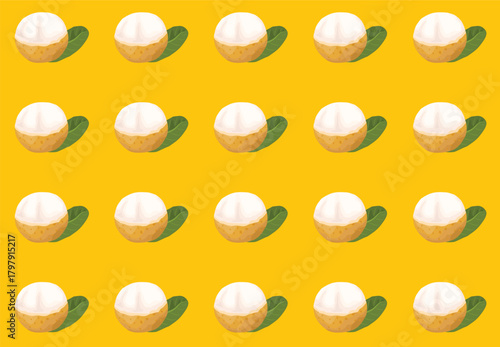 Seamless pattern with longan fruit, peeled skin for longan