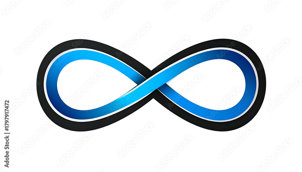 Fototapeta premium A stylized infinity symbol with a blue gradient and silver outline on a dark background