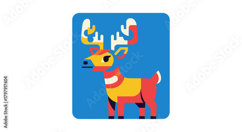 Colorful elk character illustration on blue background in playful style  