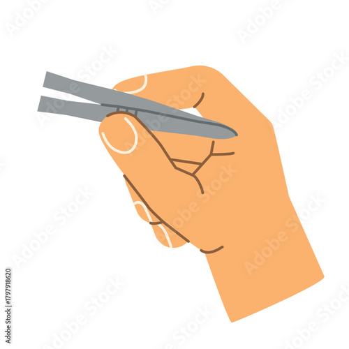 hand holding tweezers; ideal for beauty, medical, skincare, precision tools, and professional care designs- vector illustration