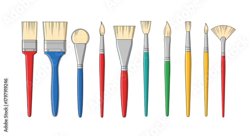 Diverse collection of art and beauty brushes vector design set