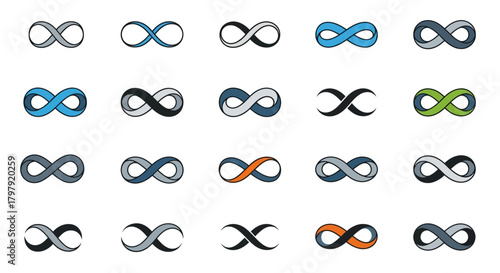 Varied collection of colorful infinity symbol icon and logo set