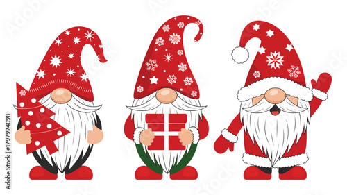 Three festive christmas gnomes with red hats and white beards stand together in a charming silhouette ready for holiday celebrations silhouette