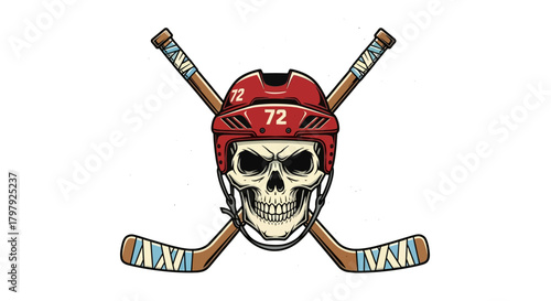 Hockey skull with crossed sticks vector illustration sports logo