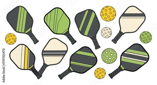 Pickleball paddles and balls scattered pattern sport illustration