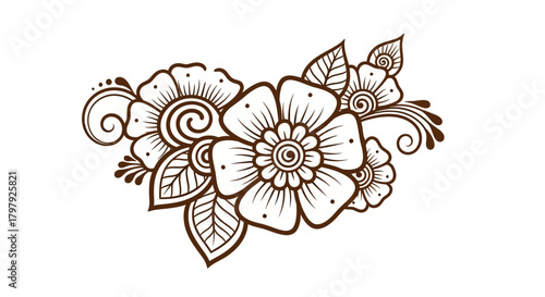 Intricate floral mehndi design with elegant swirls and leaves