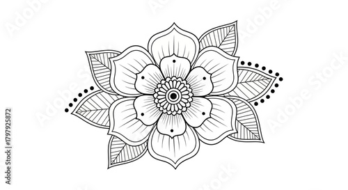 Detailed mehndi style flower illustration for coloring book art