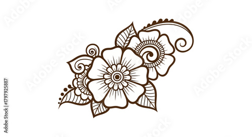 Intricate mehndi style floral design elegant brown pattern art