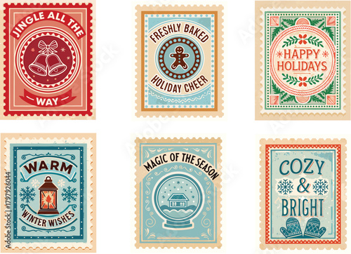 Festive holiday greeting stamps collection