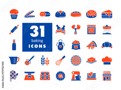 Bakery and Baking Tools Glyph Icon Set