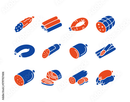 Sausage Delicatessen Products Black Glyph Icon Set