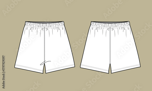 Short's pant flat sketch outline vector fashion illustration template. Front and Back View CAD.