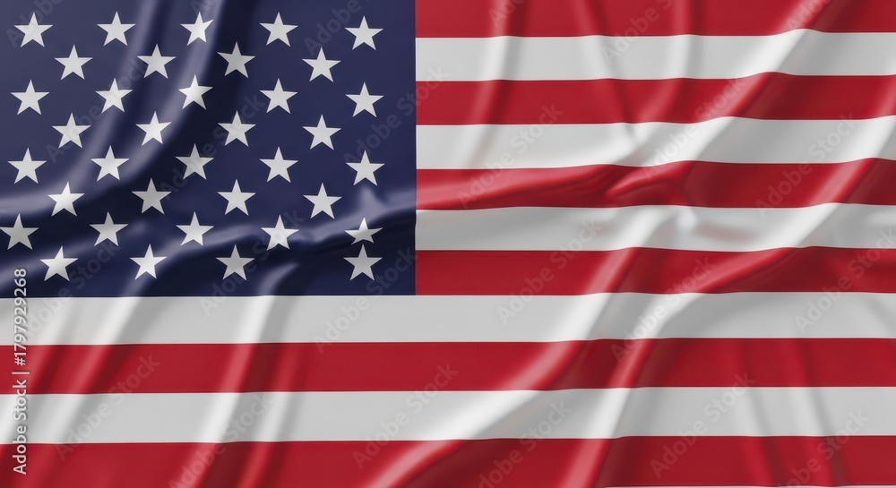 Fototapeta premium A closeup, highangle shot of the american flag waving majestically in the wind, showcasing its iconic stars and stripes in vibrant detail and rich texture, symbolizing patriotism and national pride