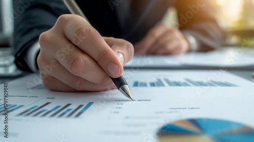 Wallpaper Mural Business Hand Signing Contract on Financial Reports with Colorful Charts and Graphs on Desk Torontodigital.ca