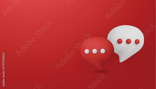 Minimalist 3D chat icons for concepts of conversation, exchanging ideas, and ongoing discussion in apps or websites