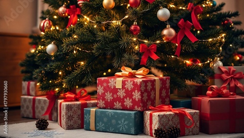 Festive Holiday Spirit Christmas Tree and Gift Boxes