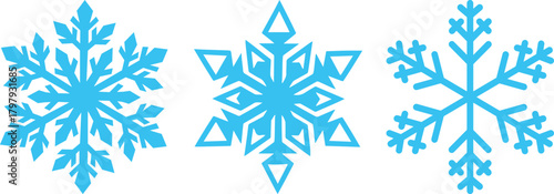 Blue Snowflake Icons Set – Winter Frozen Crystal Vector Illustrations