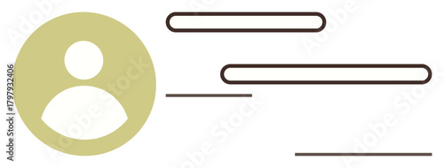 Abstract user avatar paired with horizontal text lines emphasizing simplicity and connection. Ideal for personal identity, networking, professional profile, communication, digital systems, modern