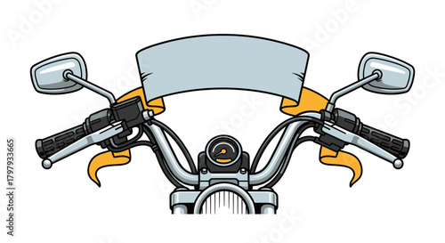 Classic motorcycle handlebars with blank banner vector art design