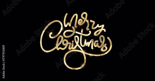 Merry Christmas text animation in 2 clips in gold glitter and alpha matte. Handwritten animated with alpha channel. Great for your vlog video so that everyone enjoys it, celebrations and festivals.