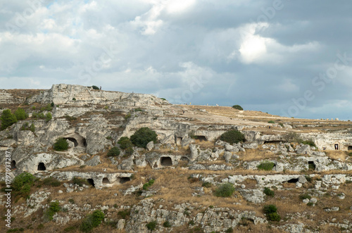 Panoramic view of park Murgia Materana from Matera, Basilicata, southern Italy
