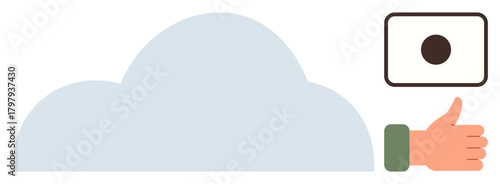 Cloud graphic paired with a thumbs-up gesture and a dashboard element suggesting approval and trust in cloud solutions. Ideal for technology, data security, cloud storage, digital systems, IT