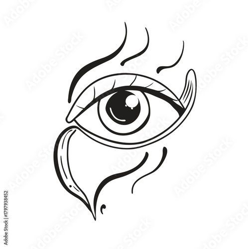 Abstract mystical eye drawing with decorative elements graphic design for spiritual concepts and mysterious themes artistic illustration in black and white line art