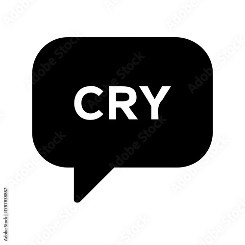 Black speech bubble with the word 'Cry', emotional expression, transparent background