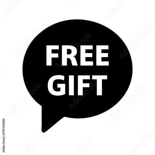 Black speech bubble with the words 'Free Gift', promotional message, transparent background