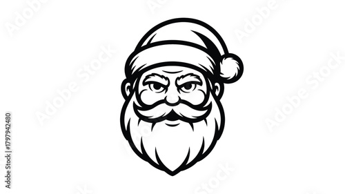 Classic santa claus face silhouette with a bushy beard and iconic hat representing christmas holiday spirit and festive cheer silhouette