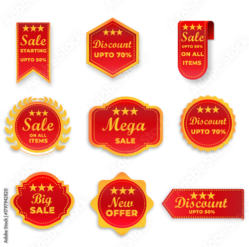 Red & Gold Promotional Sale Stickers