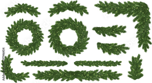 Christmas Wreath and Garland Elements for Festive Holiday Decorating and Design