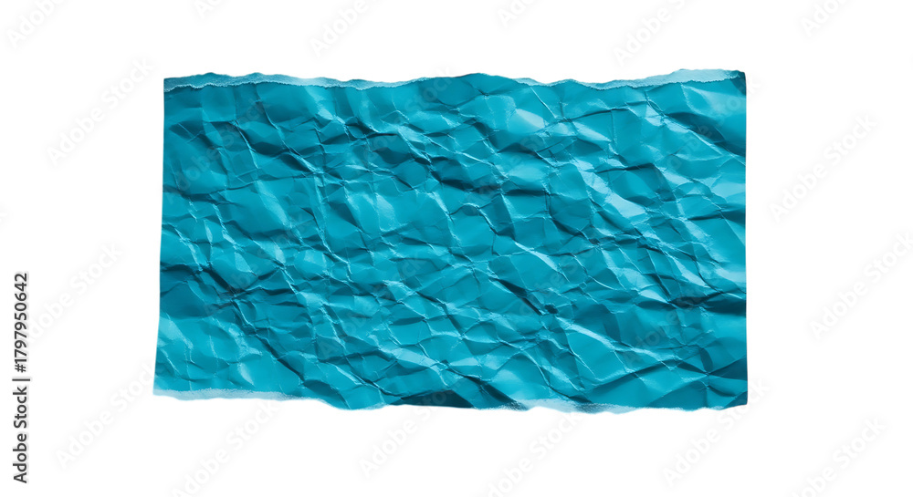 Fototapeta premium Textured aqua crumpled paper with torn borders, isolated distressed background element for design. isolated on transparent background