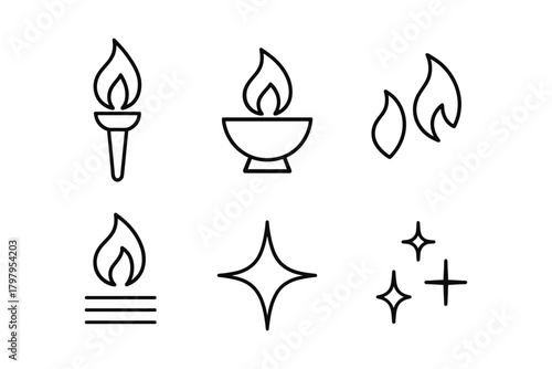 Minimalist fire and spark icons in linear style