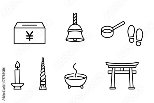 Minimalist japanese shrine symbols: cultural and spiritual elements in line art
