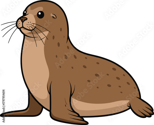 Cute Brown Sea Lion or Seal Cartoon Vector Illustration.