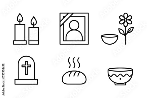 Simple line art symbols for funeral and memorial services