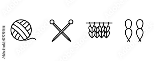 Minimalist knitting symbols: yarn, needles, and crochet icons