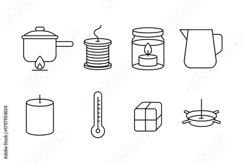 Simple cooking and kitchen utensils collection in linear style