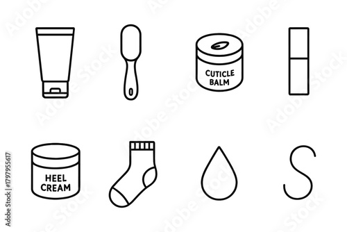 Minimalist beauty icons set featuring skin and nail care essentials