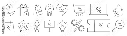Sale offer signs. Line icon set. Shopping, tag, discount, buying, offer, price symbols. Editable stroke .
