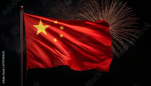China Celebrates With Fireworks and the National Flag During a Festive Night ...