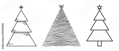 Minimalist Christmas trees in line art in black and white