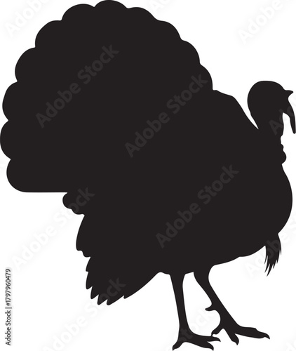 Black silhouette of a turkey with fanned tail feathers bird animal